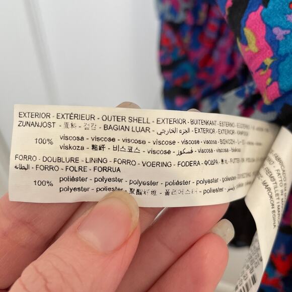 Zara Long Sleeve Mini Dress Floral Print Ruched Cutout Blue Purple Pink XS - Picture 6 of 7